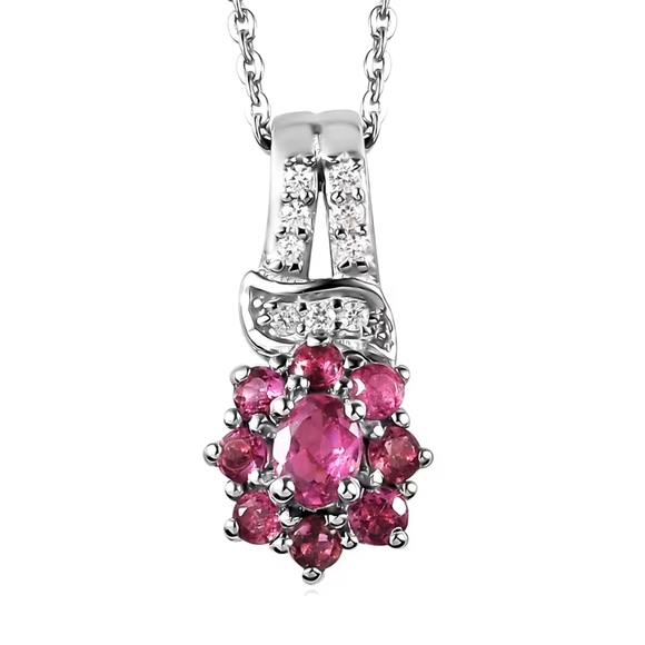 Premium Ouro Fino Rubellite and Natural White Zircon Floral Pendant Necklace - Picture 3 of 7